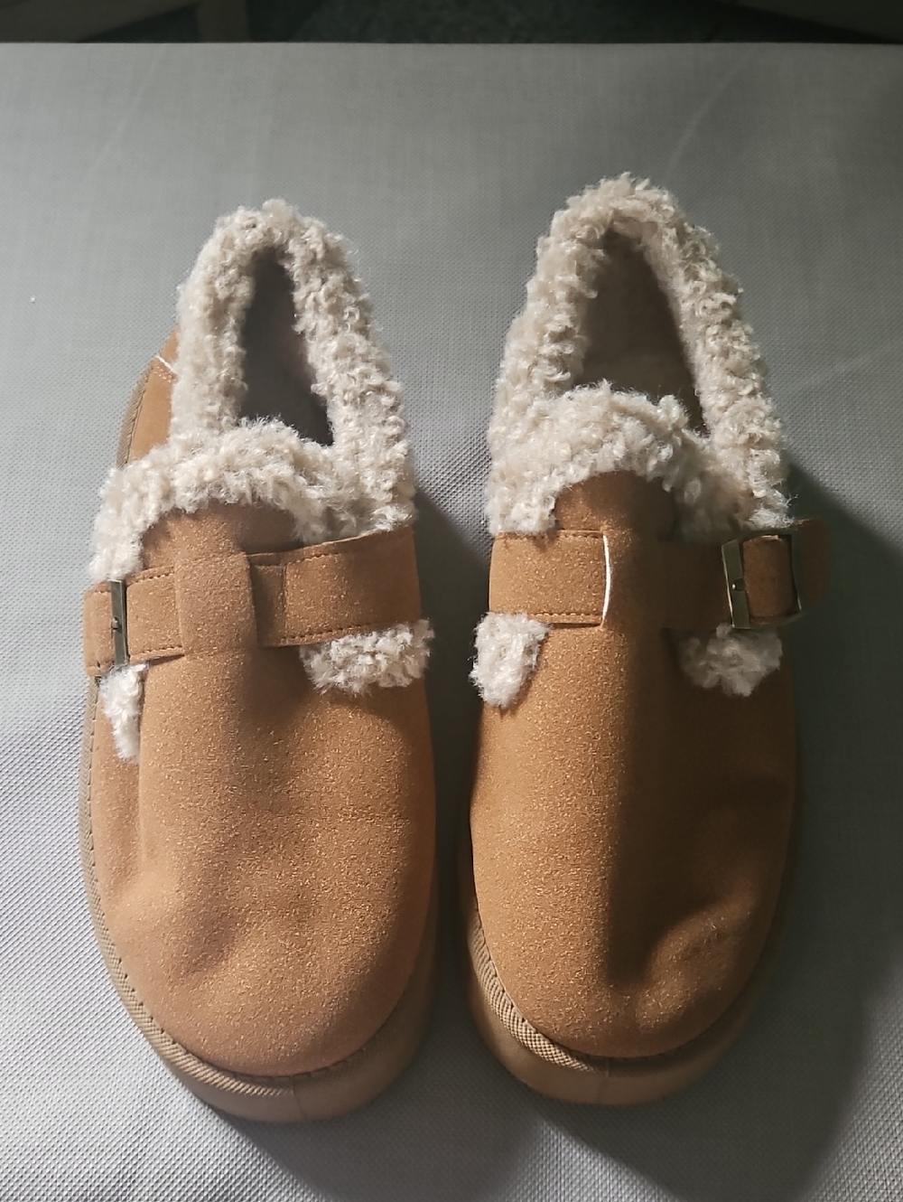 Faux-Suede Shearling-Lined Slip-On Mules